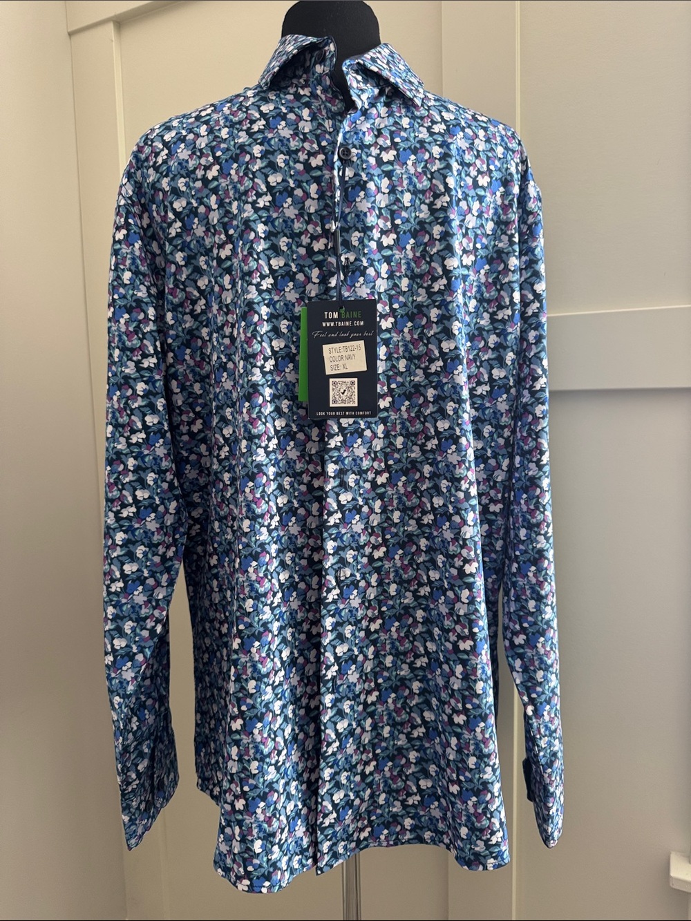 Men's Blue Floral Stretch Button-Down Shirt
